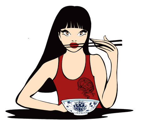 Young asian woman at the restaurant: vectorのイラスト素材