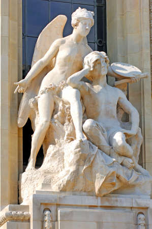France, Paris: famous monuments, statue outside of the Grand Palais; white stone for the two sculpted angels の写真素材