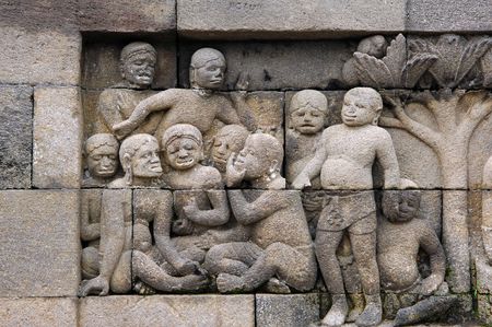 Indonesia, Java, Borobudur: Temple, the carved images of borobudur temple; the most famous buddhist  bas- relief of  southeast asia , the life of buddhaの写真素材