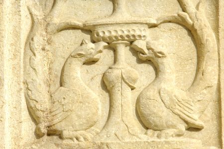 Portugal, Lisbon: Manueline architecture style, Jeronimo monastery; sculpted white stone with carved walls, statues row and archs; detail of the carved wallのeditorial素材