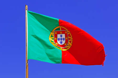 Portugal, area of Algarve, Sagres: Portuguese Flag representing the national symbols の写真素材