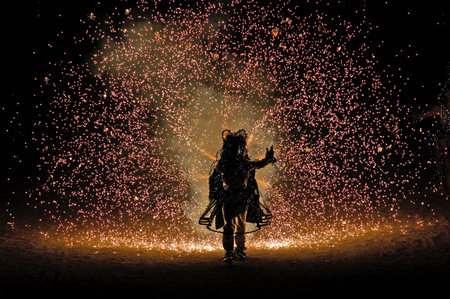 France, Versailles: a fire festival take place in the gardens of versailles castle 
