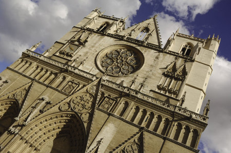 France; Lyon or Lyons: view of the  cathedral of Saint Jean (Saint Johns Cathedral)の写真素材