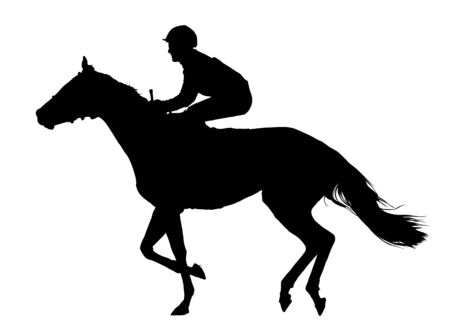 Very detailed vector of a jockey and his horse in movement; black and white vectorのイラスト素材