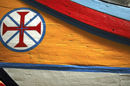 Portugal, Lisbon: Decoration on a boat; the symbol of the templars became the national symbolの写真素材
