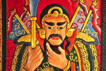 In Thailand the city of Ayutthaya was founded in 1350 today is an impressive archaeological park; here a view of a Chinese temple paintings on the back of Wat Phanan-Choeng の写真素材