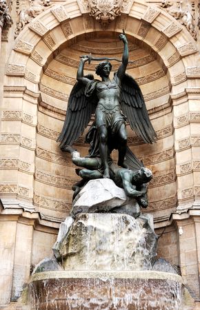 France, Paris: Saint Michel fountain designed by Gabriel Davioud in 1855 の写真素材