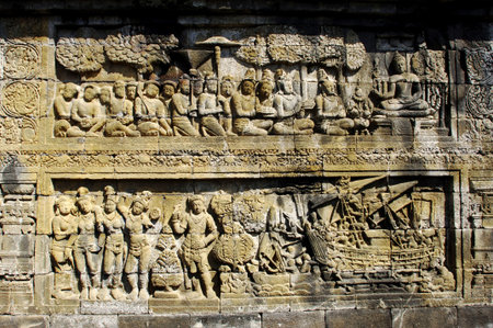 Indonesia, Central Java. The temple of Borobudur is a Mahayana Buddhist temple from the 9th century...