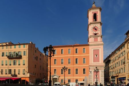 France, Nice: The French Riviera famous places. View of a typical old architecture at the market squareの写真素材