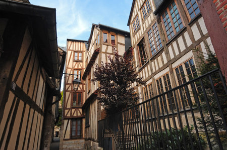 France Rouen: Rouen is the historical capital of Normandy. View of the typical facades of ...