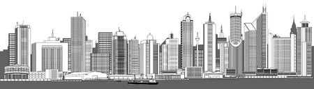 Vector illustration of a very detailed city skyline (each element can be edited)のイラスト素材