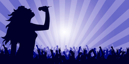 vector illustration of a young woman singing on stageのイラスト素材