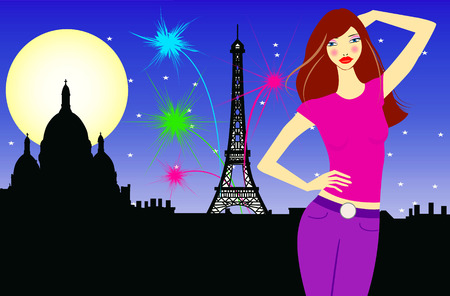 Vector illustration of a young woman in Parisのイラスト素材