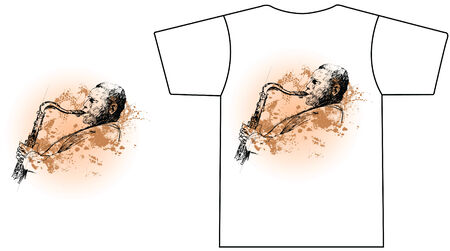 Vector illustration of a saxophone player on a grungge backgroundのイラスト素材