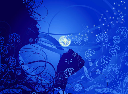 Vector illustration of a young woman blowing the dandelionのイラスト素材