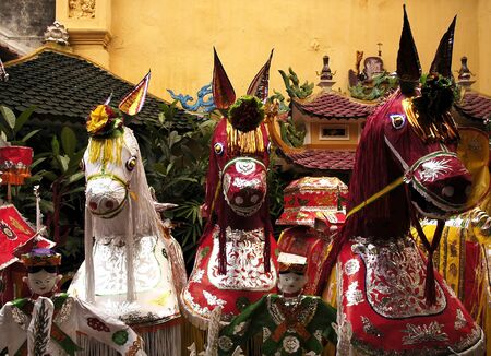 Vietnam, Hanoi: Commemoration at the THANH HA temple with paper figuresの写真素材