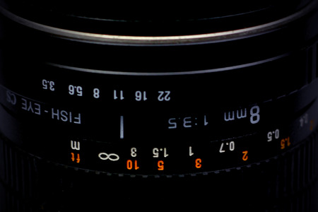 Camera fisheys lens with shadowの写真素材