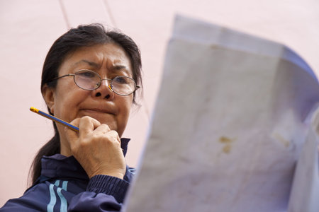 Woman in the ponder actionの写真素材