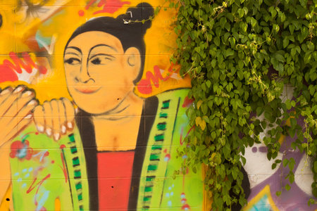 Chiangmai Thailand,- May 31, 2011: grafitied wallのeditorial素材