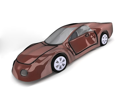 3d brown car wire model on a white background