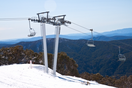 Ski lift chairs in the mountainの写真素材