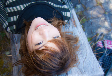 the girl on the beachの写真素材