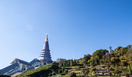 Methanidonnoppha stupa in Inthanon national park, Chiangmai, Thailandの写真素材