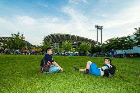 Thailand vs VietnamFIFA World Cup Qualification AFC Group Stage 1Sunday, May 24, 7:00 PMRajamangala Stadium, Bangkok, Thailand-people were waiting for the football outside the stadiumのeditorial素材