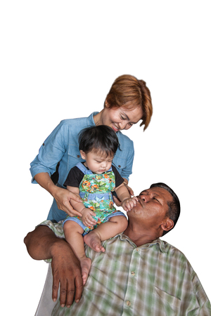 The family, with grandmother, grandfather and grandson kissingの写真素材