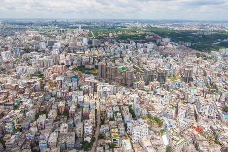 Aerial shot from Dhaka, Bangladesh with blue skyの写真素材