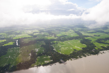 Aerial shot from Dhaka, Bangladesh with blue sky