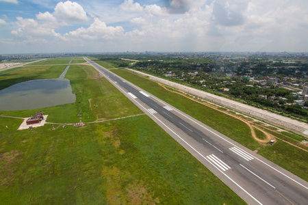 The helicopter shot from Dhaka, Bangladesh with blue skyの写真素材