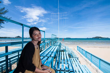 The solo traveler on the beach in Thailandの写真素材