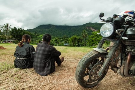 The couple in the motorcycle trip, Chiang Mai, Thailandの写真素材