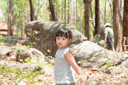 A little girl in the forest, Thailandの写真素材