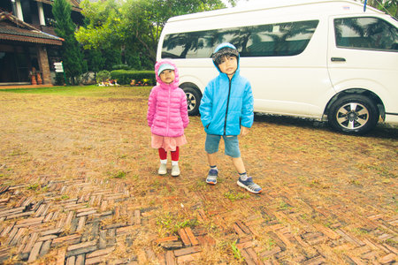 Brother and sister preparing for road trip. Thailandの写真素材