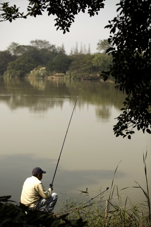 fishing at lakeの写真素材