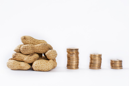 Stack coins and peanutsの写真素材