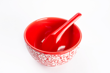 Red bowl of spoon porcelainの写真素材