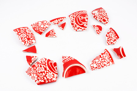 Broken red bowlの写真素材