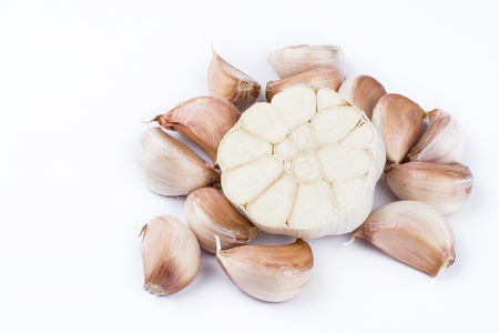 Garlic on white backgroundの写真素材