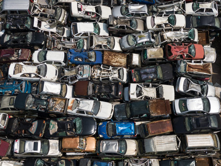 A large number of scrapped old car wrecks piled up