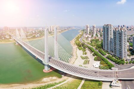Xiliuwan Bridge, Yiyang City, Hunan Province under fine weatherの写真素材