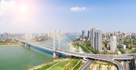 Xiliuwan Bridge, Yiyang City, Hunan Province under fine weatherの写真素材
