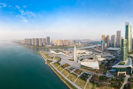 Panoramic aerial photography of Binjiang Cultural Park, Changsha City, Hunan Province, Chinaのeditorial素材