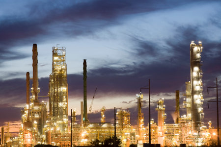 A petrochemical plant as the sun sets.