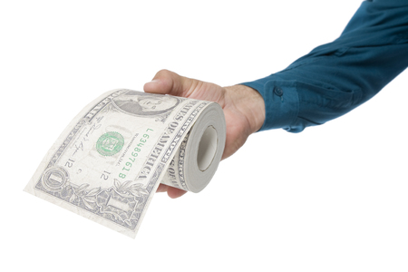 An inflation or finance concept, a money toilet roll.の写真素材