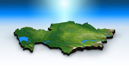 3D map of Kazakhstan, Kazakhstan islandの写真素材