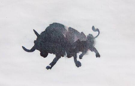 Bull watercolor isolated illustration, traditional style paintingの写真素材