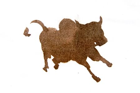 Bull watercolor isolated illustration, traditional style paintingの写真素材